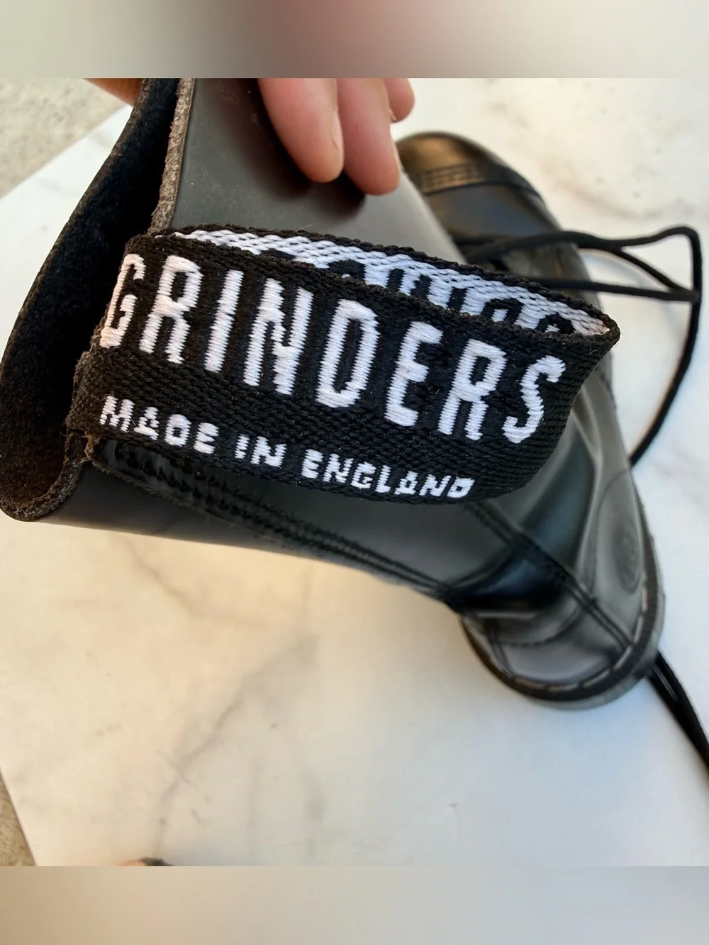 Grinders Made in England  Black Leather Combat Boots Steel Toe Punk Goth Lace Up